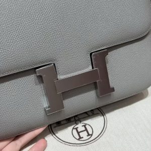 Hermes Constance 24 CM Bag Handmade In Epsom Calfskin Leather Silver Hardware 4Z Gris Mouette - Image 13
