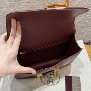 Hermes Constance 24 CM Bag Handmade In Epsom Calfskin Leather Gold Hardware 55 Rouge H - Image 16
