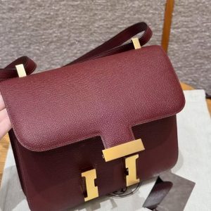 Hermes Constance 24 CM Bag Handmade In Epsom Calfskin Leather Gold Hardware 55 Rouge H - Image 9