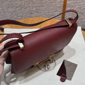 Hermes Constance 24 CM Bag Handmade In Epsom Calfskin Leather Gold Hardware 55 Rouge H - Image 8