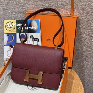 Hermes Constance 24 CM Bag Handmade In Epsom Calfskin Leather Gold Hardware 55 Rouge H - Image 3