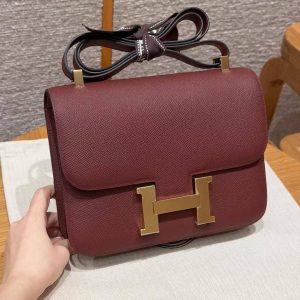 Hermes Constance 24 CM Bag Handmade In Epsom Calfskin Leather Gold Hardware 57 Bordeaux