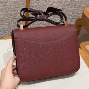Hermes Constance 24 CM Bag Handmade In Epsom Calfskin Leather Gold Hardware 57 Bordeaux - Image 2