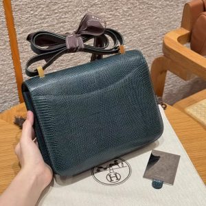 Hermes Constance 24 CM Bag Handmade In Lizard Leather from South Africa Gold Hardware 60 Vert Cypress - Image 2