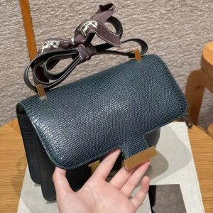 Hermes Constance 24 CM Bag Handmade In Lizard Leather from South Africa Gold Hardware 60 Vert Cypress - Image 10