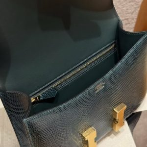 Hermes Constance 24 CM Bag Handmade In Lizard Leather from South Africa Gold Hardware 60 Vert Cypress - Image 8