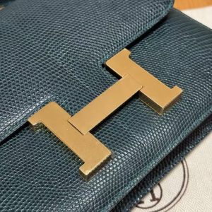 Hermes Constance 24 CM Bag Handmade In Lizard Leather from South Africa Gold Hardware 60 Vert Cypress - Image 7