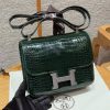 Hermes Constance 24 CM Bag Handmade In Porosus Crocodile Leather Silver Hardware 67 Vert Fonce