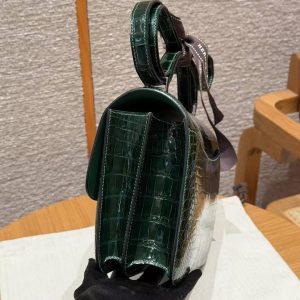 Hermes Constance 24 CM Bag Handmade In Porosus Crocodile Leather Silver Hardware 67 Vert Fonce - Image 17
