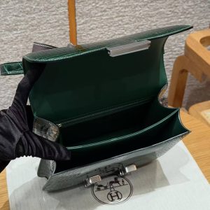 Hermes Constance 24 CM Bag Handmade In Porosus Crocodile Leather Silver Hardware 67 Vert Fonce - Image 15