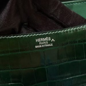 Hermes Constance 24 CM Bag Handmade In Porosus Crocodile Leather Silver Hardware 67 Vert Fonce - Image 14