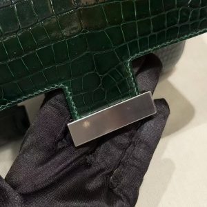 Hermes Constance 24 CM Bag Handmade In Porosus Crocodile Leather Silver Hardware 67 Vert Fonce - Image 6