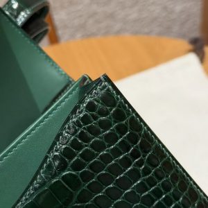 Hermes Constance 24 CM Bag Handmade In Porosus Crocodile Leather Silver Hardware 67 Vert Fonce - Image 4