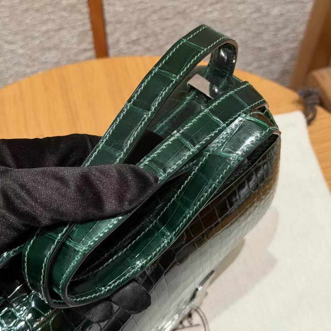 Hermes Constance 24 CM Bag Handmade In Porosus Crocodile Leather Silver Hardware 67 Vert Fonce - Image 3