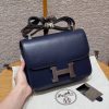 Hermes Constance 24 CM Bag Handmade In Box Calfskin Leather Silver Hardware 73 Blue Saphir