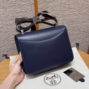 Hermes Constance 24 CM Bag Handmade In Box Calfskin Leather Silver Hardware 73 Blue Saphir - Image 2