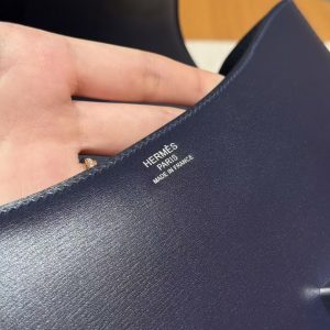 Hermes Constance 24 CM Bag Handmade In Box Calfskin Leather Silver Hardware 73 Blue Saphir - Image 15