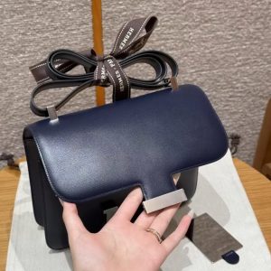 Hermes Constance 24 CM Bag Handmade In Box Calfskin Leather Silver Hardware 73 Blue Saphir - Image 12