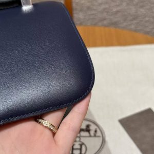 Hermes Constance 24 CM Bag Handmade In Box Calfskin Leather Silver Hardware 73 Blue Saphir - Image 10