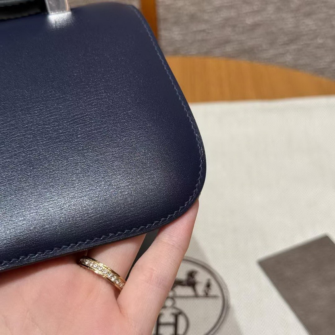 Hermes Constance 24 CM Bag Handmade In Box Calfskin Leather Silver Hardware 73 Blue Saphir - Image 10