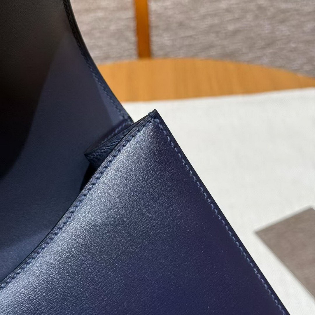 Hermes Constance 24 CM Bag Handmade In Box Calfskin Leather Silver Hardware 73 Blue Saphir - Image 9