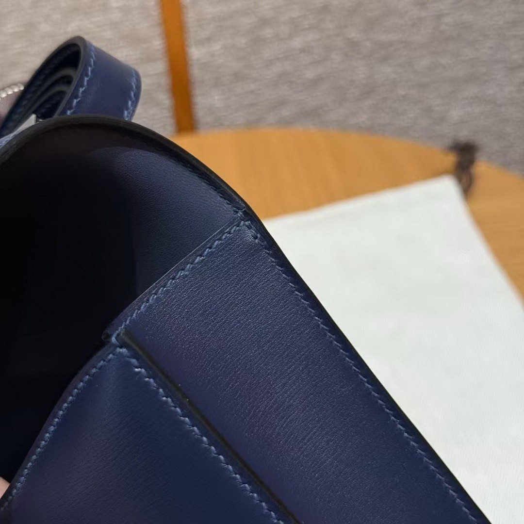 Hermes Constance 24 CM Bag Handmade In Box Calfskin Leather Silver Hardware 73 Blue Saphir - Image 8