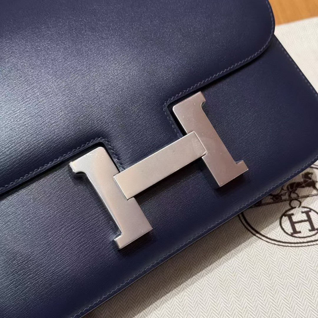 Hermes Constance 24 CM Bag Handmade In Box Calfskin Leather Silver Hardware 73 Blue Saphir - Image 6