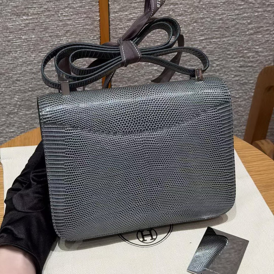Hermes Constance 24 CM Bag Handmade In Lizard Leather from South Africa Silver Hardware 84 Gris Fonce - Image 2