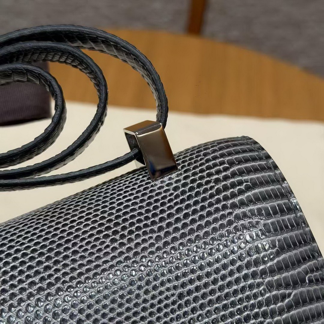 Hermes Constance 24 CM Bag Handmade In Lizard Leather from South Africa Silver Hardware 84 Gris Fonce - Image 11