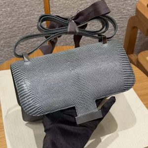 Hermes Constance 24 CM Bag Handmade In Lizard Leather from South Africa Silver Hardware 84 Gris Fonce - Image 6