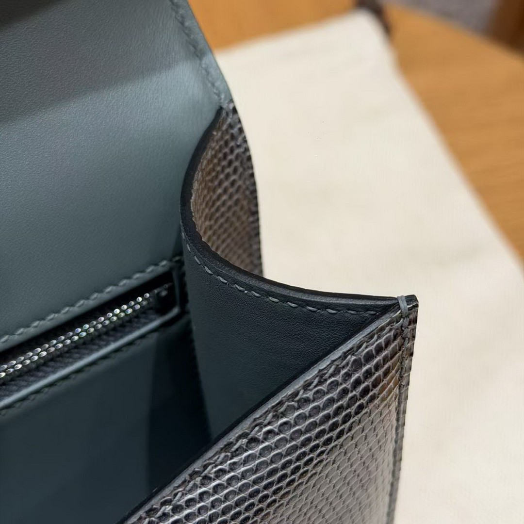 Hermes Constance 24 CM Bag Handmade In Lizard Leather from South Africa Silver Hardware 84 Gris Fonce - Image 5