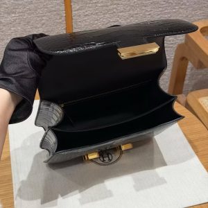 Hermes Constance 24 CM Bag Handmade In Alligator Leather from Mississippi Gold Hardware 89 Noir - Image 15
