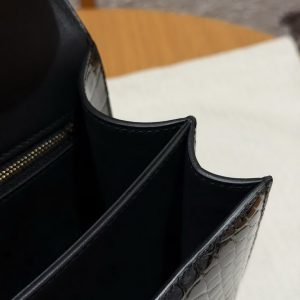 Hermes Constance 24 CM Bag Handmade In Alligator Leather from Mississippi Gold Hardware 89 Noir - Image 6