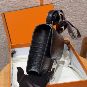 Hermes Constance 24 CM Bag Handmade In Alligator Leather from Mississippi Silver Hardware 89 Noir - Image 18