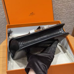 Hermes Constance 24 CM Bag Handmade In Alligator Leather from Mississippi Silver Hardware 89 Noir - Image 16