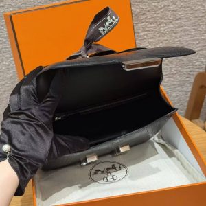 Hermes Constance 24 CM Bag Handmade In Alligator Leather from Mississippi Silver Hardware 89 Noir - Image 15