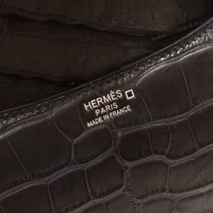 Hermes Constance 24 CM Bag Handmade In Alligator Leather from Mississippi Silver Hardware 89 Noir - Image 14