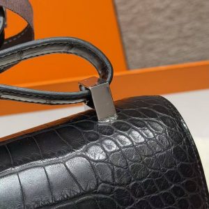 Hermes Constance 24 CM Bag Handmade In Alligator Leather from Mississippi Silver Hardware 89 Noir - Image 8