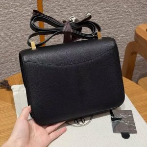 Hermes Constance 24 CM Bag Handmade In Chèvre Calfskin Leather Gold Hardware 89 Noir - Image 2