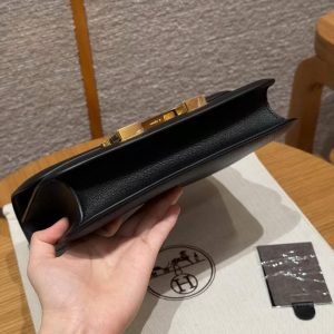 Hermes Constance 24 CM Bag Handmade In Chèvre Calfskin Leather Gold Hardware 89 Noir - Image 16