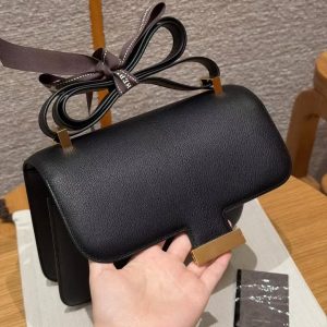 Hermes Constance 24 CM Bag Handmade In Chèvre Calfskin Leather Gold Hardware 89 Noir - Image 12