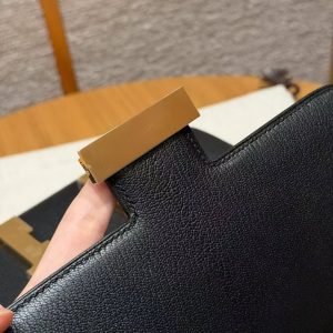 Hermes Constance 24 CM Bag Handmade In Chèvre Calfskin Leather Gold Hardware 89 Noir - Image 11