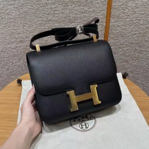 Hermes Constance 24 CM Bag Handmade In Epsom Calfskin Leather Gold Hardware 89 Noir