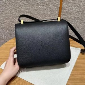 Hermes Constance 24 CM Bag Handmade In Epsom Calfskin Leather Gold Hardware 89 Noir - Image 2