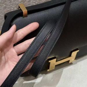 Hermes Constance 24 CM Bag Handmade In Epsom Calfskin Leather Gold Hardware 89 Noir - Image 6