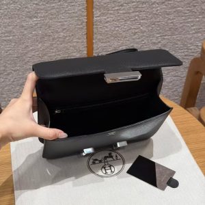 Hermes Constance 24 CM Bag Handmade In Epsom Calfskin Leather Silver Hardware 89 Noir - Image 12
