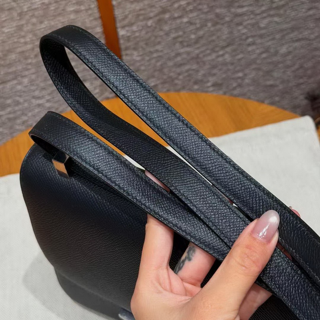 Hermes Constance 24 CM Bag Handmade In Epsom Calfskin Leather Silver Hardware 89 Noir - Image 10
