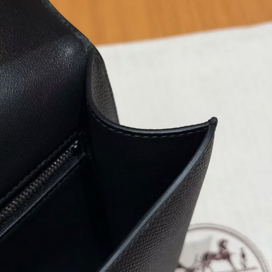 Hermes Constance 24 CM Bag Handmade In Epsom Calfskin Leather Silver Hardware 89 Noir - Image 9
