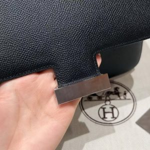 Hermes Constance 24 CM Bag Handmade In Epsom Calfskin Leather Silver Hardware 89 Noir - Image 3