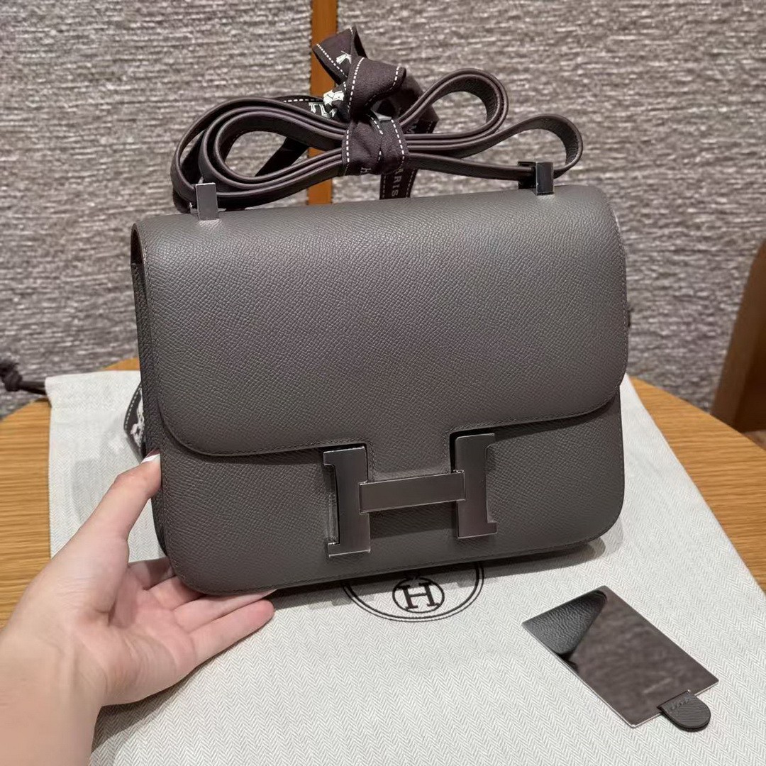 Hermes Constance 24 CM Bag Handmade In Epsom Calfskin Leather Silver Hardware 8F Etain